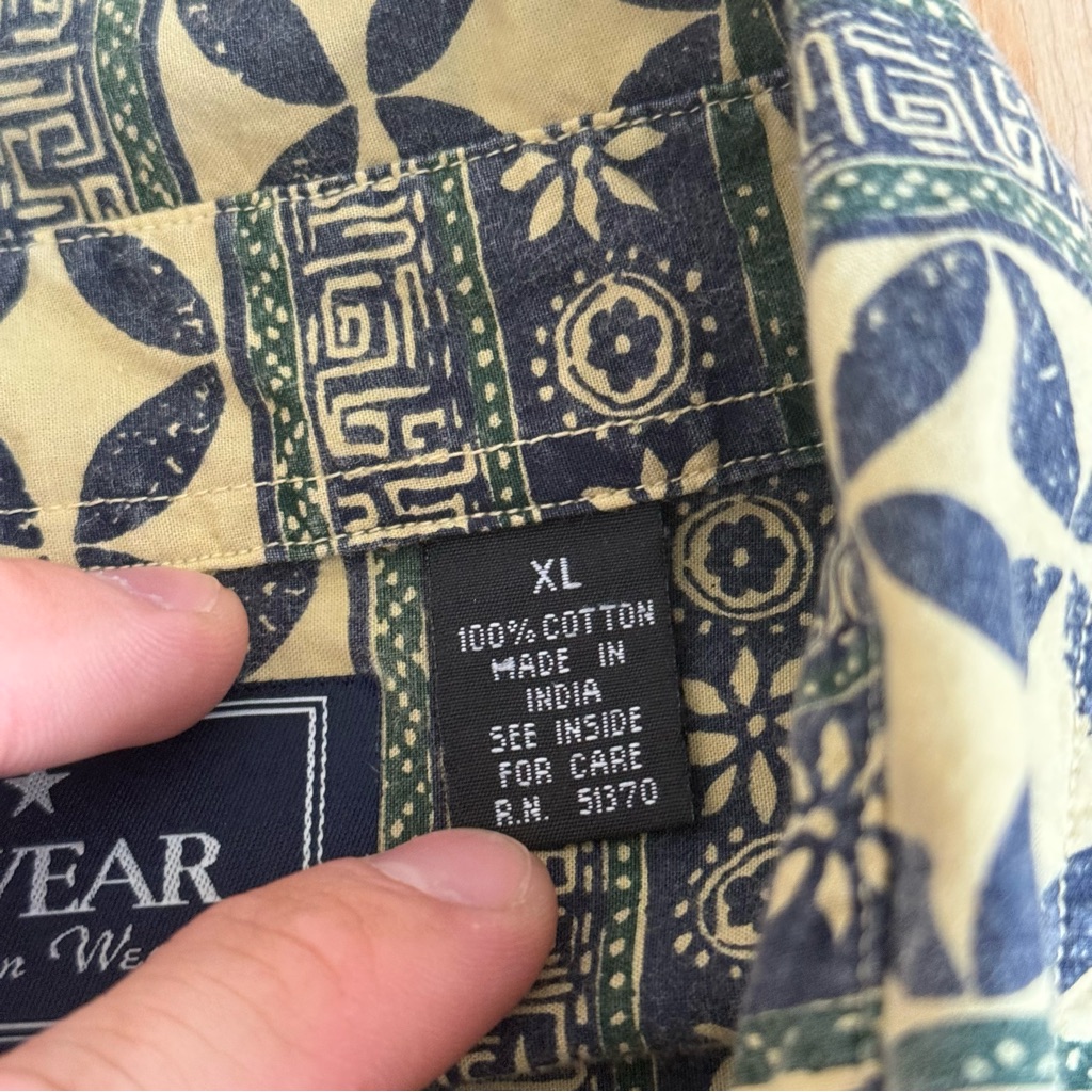 Ruff Wear Vintage Button Up Shirt Xl Geometric Pattern Cotton Usa Style — image 7 of 8
